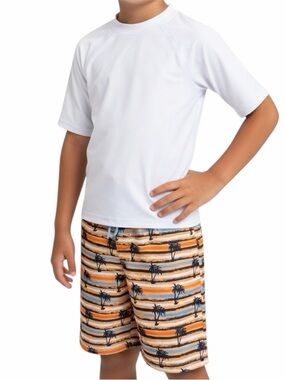 Rash Guard with Palm Tree Swim Trunks Set